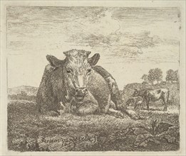 Recumbent Cow, from Different Animals, 1657. Creator: Adriaen van de Velde.
