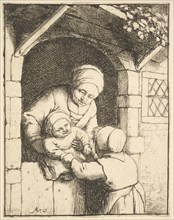 Little Girl Playing with a Baby in its Mother's Arms, 1610-85. Creator: Adriaen van Ostade.
