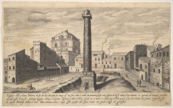 Plate 31: view of the column of Trajan, shown with its pedestal dug out from the earth, su..., 1606. Creator: Aegidius Sadeler II.