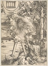 Saint John Swallowing the Book, from The Apocalypse, Latin Edition, 1511, 1511. Creator: Albrecht Durer.