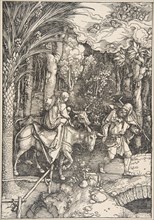 The Flight into Egypt, from The Life of the Virgin, Latin Edition, 1511, 1511. Creator: Albrecht Durer.