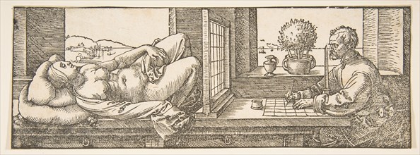Draughtsman Making a Perspective Drawing of a Reclining Woman, ca. 1600. Creator: Albrecht Durer.