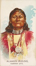 Always Riding, Yampah Ute, from the American Indian Chiefs series (N2) for Allen & Ginter ..., 1888. Creator: Allen & Ginter.