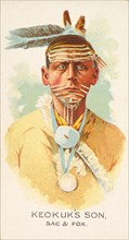Keokuk's Son, Sac and Fox, from the American Indian Chiefs series (N2) for Allen & Ginter ..., 1888. Creator: Allen & Ginter.
