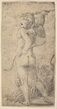 Cupid viewed from behind with an arrow in his raised right hand, ca. 1543-45. Creator: Andrea Schiavone.
