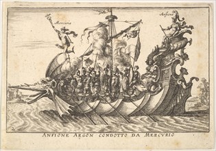 Plate 2: The Argonaut Amphion led by Mercury (Anfione Argon. condotto da Mercurio), with a..., 1664. Creator: Unknown.