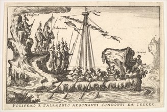 Plate 8: Polyphemus and Palemonius led by Ceres (Polifemo e Palemonio Argonauti condotti d..., 1664. Creator: Unknown.