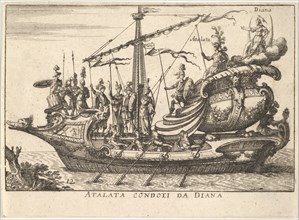 Plate 12: Atalanta led by Diana (Atalata condoti da Diana), accompanied by warriors bearin..., 1664. Creator: Unknown.