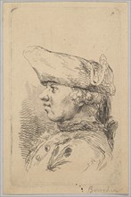 Head of a man in profile wearing a tricorne, 18th century. Creator: Unknown.