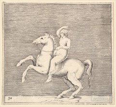 Woman on Rearing Horse, published ca. 1599-1622. Creator: Unknown.