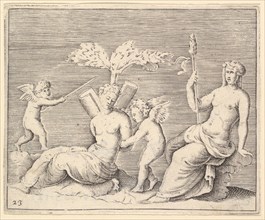 Two Women and Two Cupids, published ca. 1599-1622. Creator: Unknown.