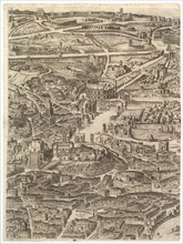 Plan of the City of Rome. Part 4 with the Santa Maria in Aracoeli, the Forum Romanum, the ..., 1645. Creator: Antonio Tempesta.