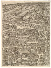 Plan of the City of Rome. Part 3 with the Santa Maria Maggiore, the Pantheon and Trajan's ..., 1645. Creator: Antonio Tempesta.