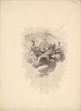 Vignette with a Medal depicting Harpocrate and Lotus Flowers, Volume I, Page 12, from D..., 1778-80. Creator: Augustin de Saint-Aubin.