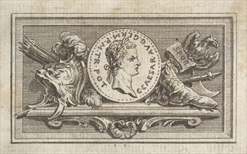 Medal with Portrait of Caligula in the 6th Book, from Tibère ou les six premi..., published in 1768. Creator: Augustin de Saint-Aubin.