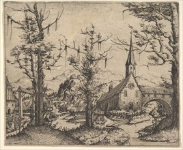 Landscape with Four Trees and a Church at Right, 1545