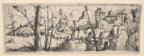 Landscape with Fort and a Church on a River, 1545. Creator: Augustin Hirschvogel.