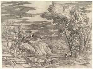 Landscape with a Horseman and His Groom, ca. 1552-61. Creator: Battista Franco Veneziano.