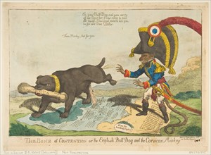 The Bone of Contention or the English Bull Dog and the Corsican Monkey, June 14, 1803. Creator: Charles Williams.