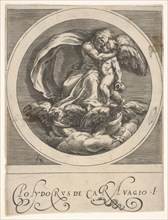 Jupiter, seated above two eagles and embracing Cupid, a round composition from a serie..., ca. 1590. Creator: Cherubino Alberti.