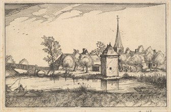 Pond and a Village, plate 15 from Regiunculae et Villae Aliquot Ducatus Brabantiae, ca. 1610. Creator: Claes Jansz Visscher.