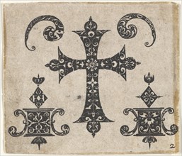 Blackwork Print with a Latin Cross and Small Motifs, ca. 1620. Creator: Claes Jansz Visscher.