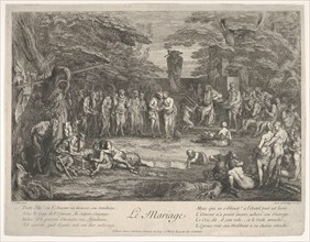 The Marriage (Le Mariage): in a forest, an old satyr marries the betrothed in cen..., ca. 1700-1720. Creator: Claude Gillot.