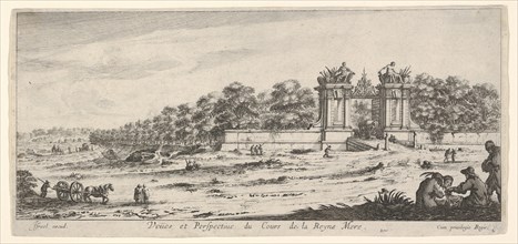 View of the gate of the residence of the Queen Mother, from the series 'Views and new ..., ca. 1644. Creator: Claude Goyrand.