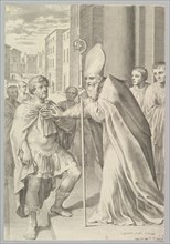 St. Ambrose, Archbishop of Milan, Turning Back Emperor Theodosius, 1681. Creator: Claude Mellan.