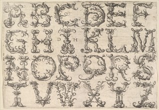 Ornamented Roman Majuscule Alphabet, ca. 1520. Creator: Daniel Hopfer.