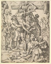 The Descent from the Cross, from The Fall and Salvation of Mankind through the Life and Pa..., 1548. Creator: Dirck Volkertsen Coornhert.