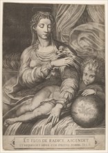 Madonna of the Rose, she reaches for a rose held by the Christ child, who rests his lef..., 1560-75. Creator: Domenico Tibaldi.