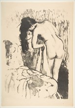 Nude Woman Standing, Drying Herself, 1891-92. Creator: Edgar Degas.