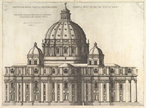 Speculum Romanae Magnificentiae: Elevation Showing the Exterior of Saint Peter's Basili..., 1558-61. Creator: Etienne Duperac.