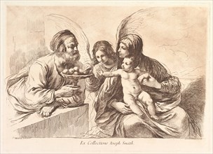 Holy Family with an Angel Who Offers Fruit to the Christ Child: Raccolta di alcuni disegni..., 1764. Creator: Francesco Bartolozzi.