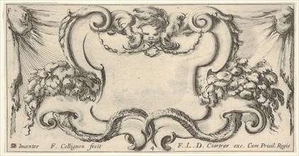 Plate 4: a cartouche with the head of a cherub at top center, leaves and flowers to..., ca. 1640-45. Creator: Francois Collignon.