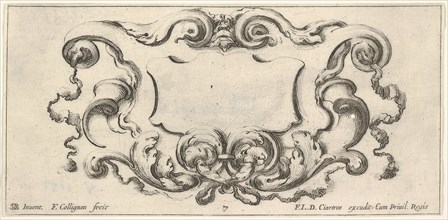 Plate 7: a cartouche with the mask of an ogre at top center, scrollwork to either s..., ca. 1640-45. Creator: Francois Collignon.