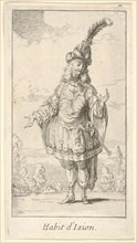 Habit d'Ixion: a man wearing a tonnelet with a sword in the belt, a turban with one la..., ca. 1721. Creator: Francois Joullain.