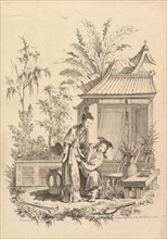 Chinoiserie scene with figures in a landscape, 18th century. Creator: Gabriel Huquier.