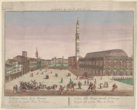 View of the Piazza dei Signori of Vicenza with horse-drawn carriages and figures ..., ca. 1750-1801. Creator: Georg Balthasar Probst.