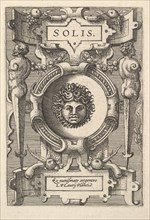 Bust of Sol surrounded by strapwork, from the series 'Deorum dearumque,' a set of images o..., 1573. Creators: Gerard van Groeningen, Johannes van Doetecum I, Lucas van Doetecum.