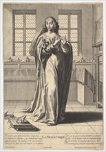 Dialectic: a young woman standing in a decorated interior and touching her right index ..., 1633-35. Creator: Gilles Rousselet.