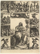 The Virgin of Sorrows; an image of the Virgin Mary surrounded by nine vignettes depict..., ca. 1575. Creator: Giorgio Ghisi.