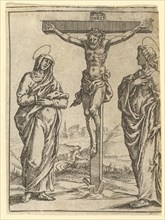 The Virgin of Sorrows: The Crucifixion; one of nine surrounding compartments from the V..., by 1575. Creator: Giorgio Ghisi.