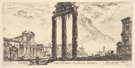 Plate 10: Ruins of the Temple of Jupiter Stator (Jupiter the Supporter). 1. Temple of ..., ca. 1748. Creator: Giovanni Battista Piranesi.