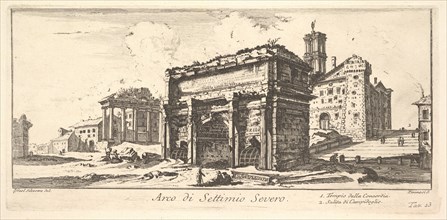 Plate 13: Arch of Settimius Severus 1. Temple of Concord. 2. Ascent to the Capitoline ..., ca. 1748. Creator: Giovanni Battista Piranesi.