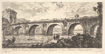 Plate 16: The Bridge at Rimini built by the Emperors Augustus and Tiberius (Ponte di R..., ca. 1748. Creator: Giovanni Battista Piranesi.