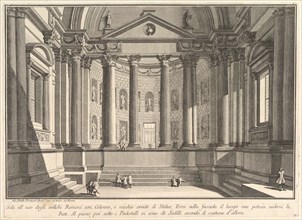 Colonnaded hall according to the custom of the ancient Romans, and niches adorned with..., ca. 1750. Creator: Giovanni Battista Piranesi.