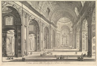 Interior view of St. Peter's Basilica in the Vatican, from Vedute di Roma