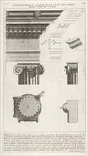 Cornice and column from the Temple of Fortuna Virilis (Tempio della Fortuna Virile), from ..., 1756. Creator: Giovanni Battista Piranesi.